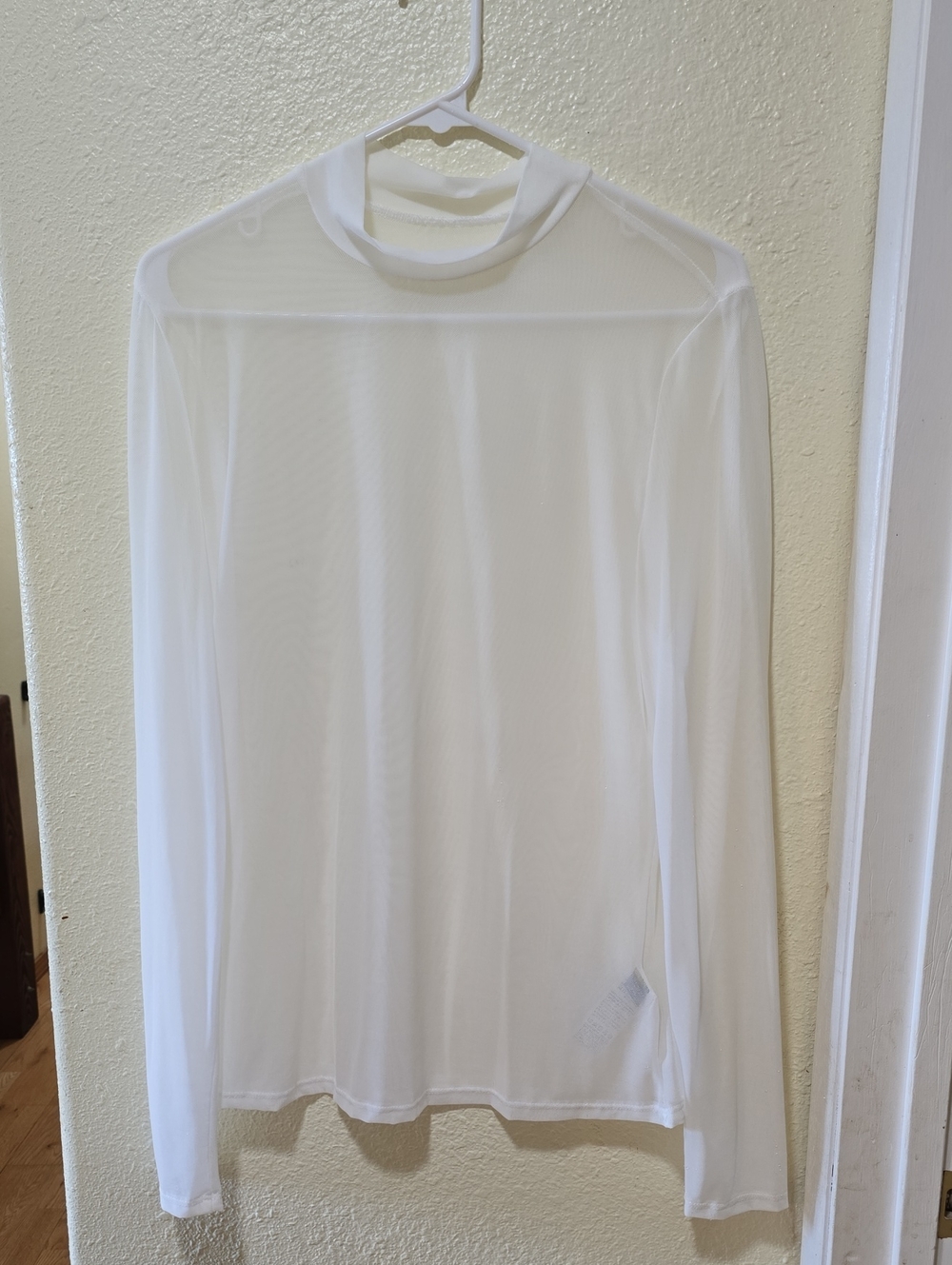 SHEIN White Sheer Long Sleeve Mock Neck Top - Picture 1 of 2